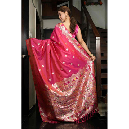 Isadora Life Red Solid/Plain Pre-draped Saree With Unstitched Blouse