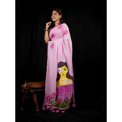 Isadora Life Purple Floral Pre-draped Saree With Unstitched Blouse