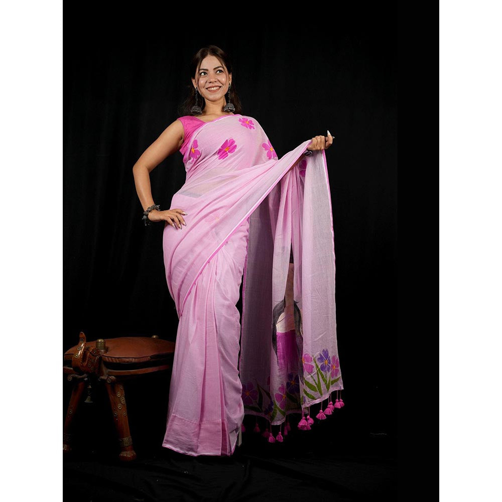 Isadora Life Purple Floral Pre-draped Saree With Unstitched Blouse