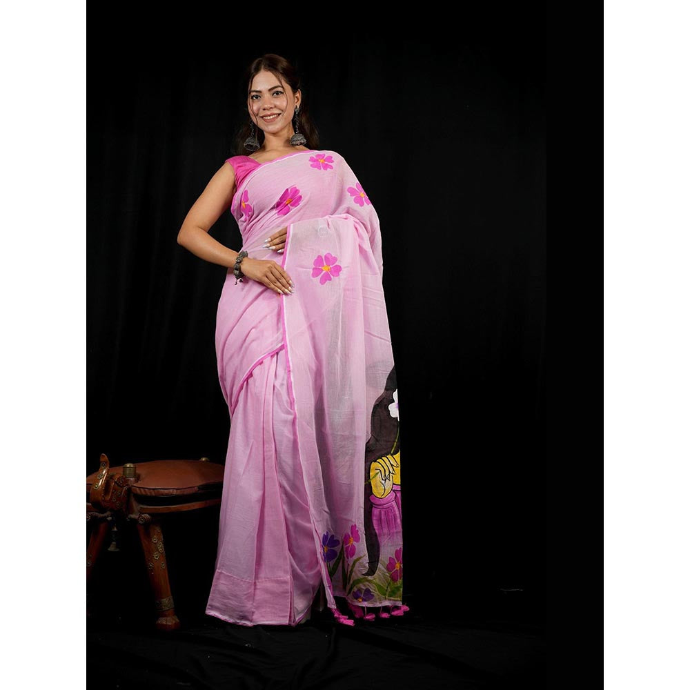 Isadora Life Purple Floral Pre-draped Saree With Unstitched Blouse