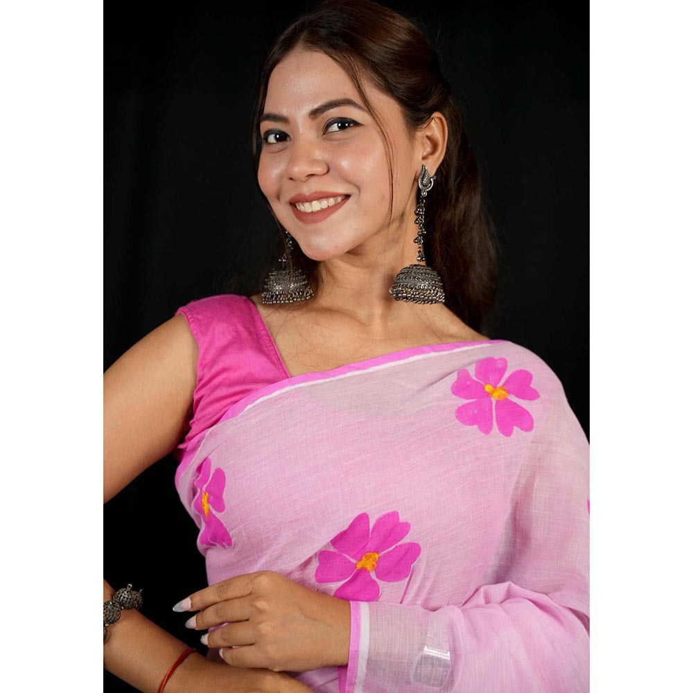 Isadora Life Purple Floral Pre-draped Saree With Unstitched Blouse