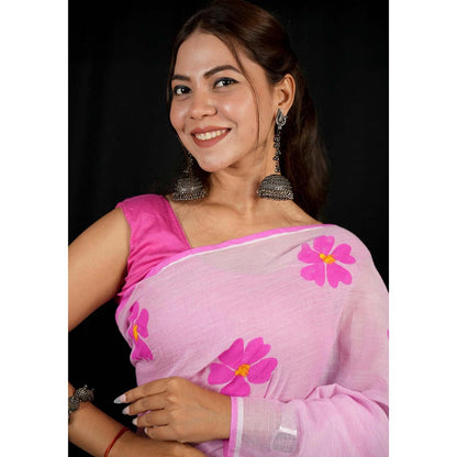Isadora Life Purple Floral Pre-draped Saree With Unstitched Blouse