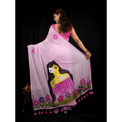 Isadora Life Purple Floral Pre-draped Saree With Unstitched Blouse