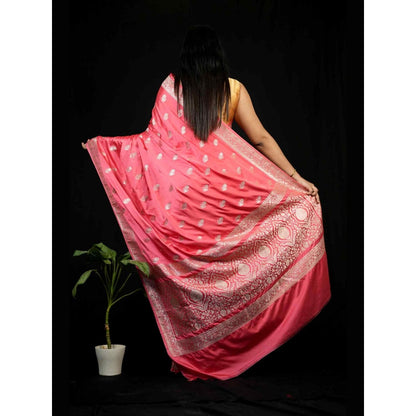 Isadora Life Peach Floral Pre-draped Saree With Unstitched Blouse