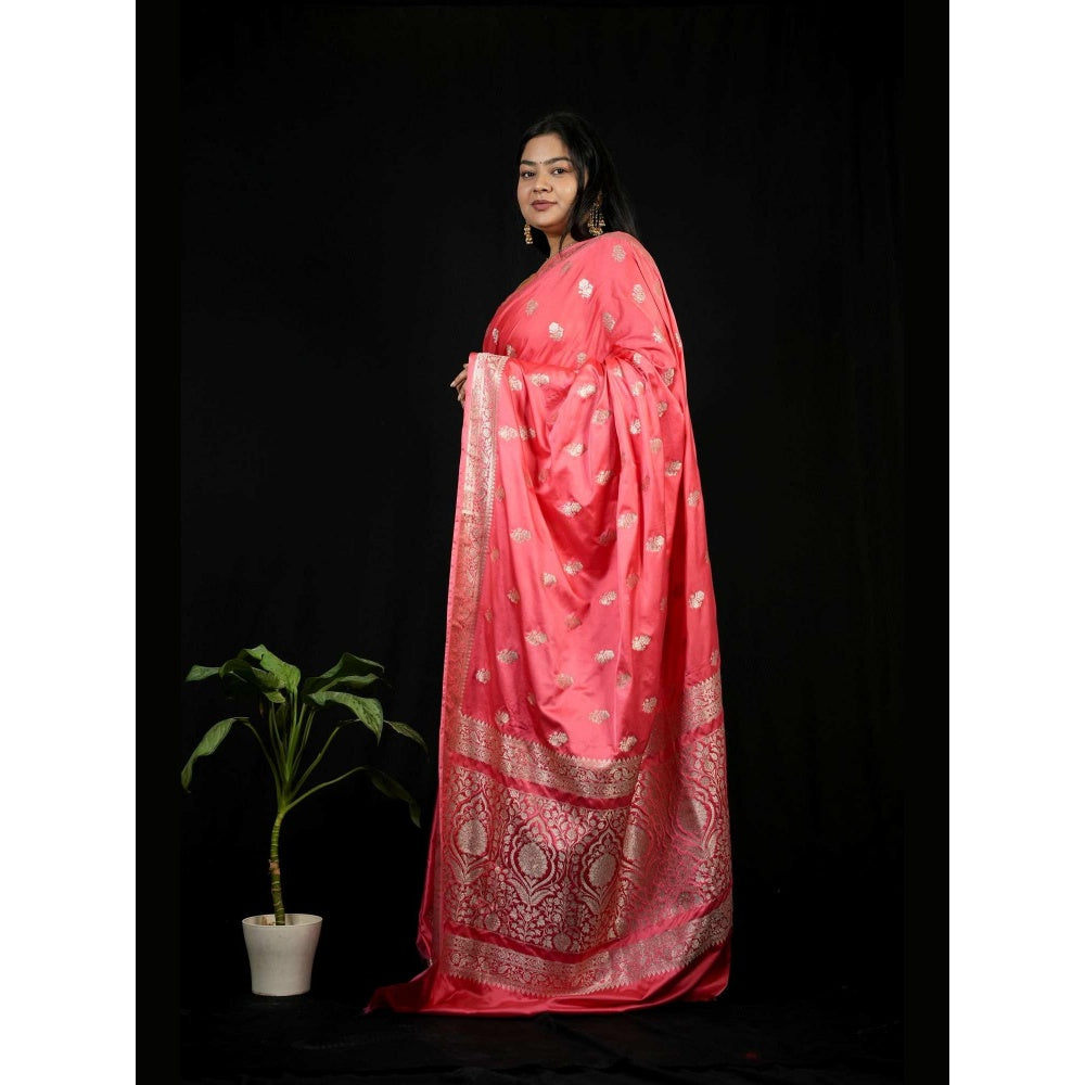 Isadora Life Peach Floral Pre-draped Saree With Unstitched Blouse