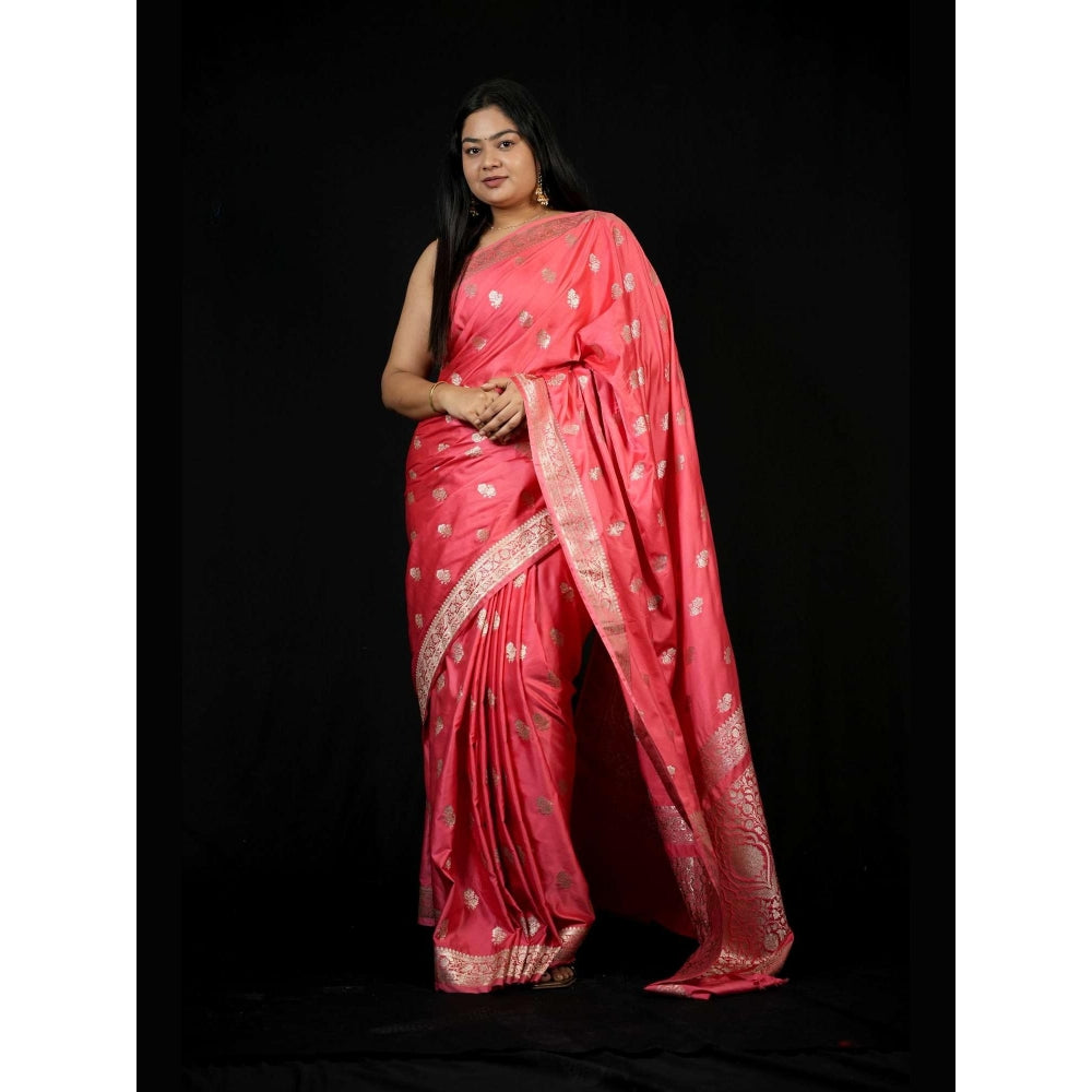 Isadora Life Peach Floral Pre-draped Saree With Unstitched Blouse