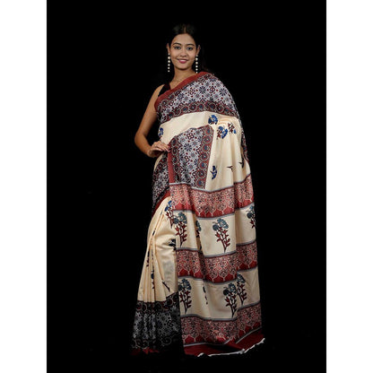 Isadora Life Multi-Color Printed Pre-Draped Saree with Unstitched Blouse