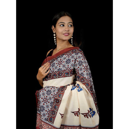 Isadora Life Multi-Color Printed Pre-Draped Saree with Unstitched Blouse