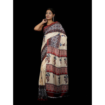 Isadora Life Multi-Color Printed Pre-Draped Saree with Unstitched Blouse