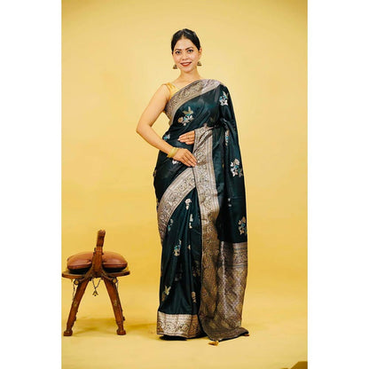 Isadora Life Teal Embroidered Pre-Draped Saree with Unstitched Blouse