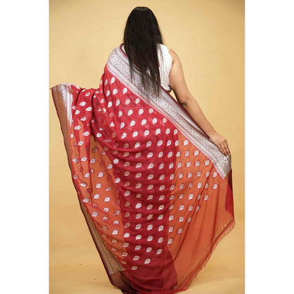 Isadora Life Red Woven Pre-Draped Saree with Unstitched Blouse