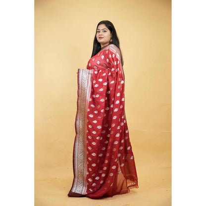 Isadora Life Red Woven Pre-Draped Saree with Unstitched Blouse
