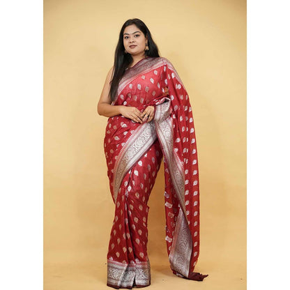Isadora Life Red Woven Pre-Draped Saree with Unstitched Blouse