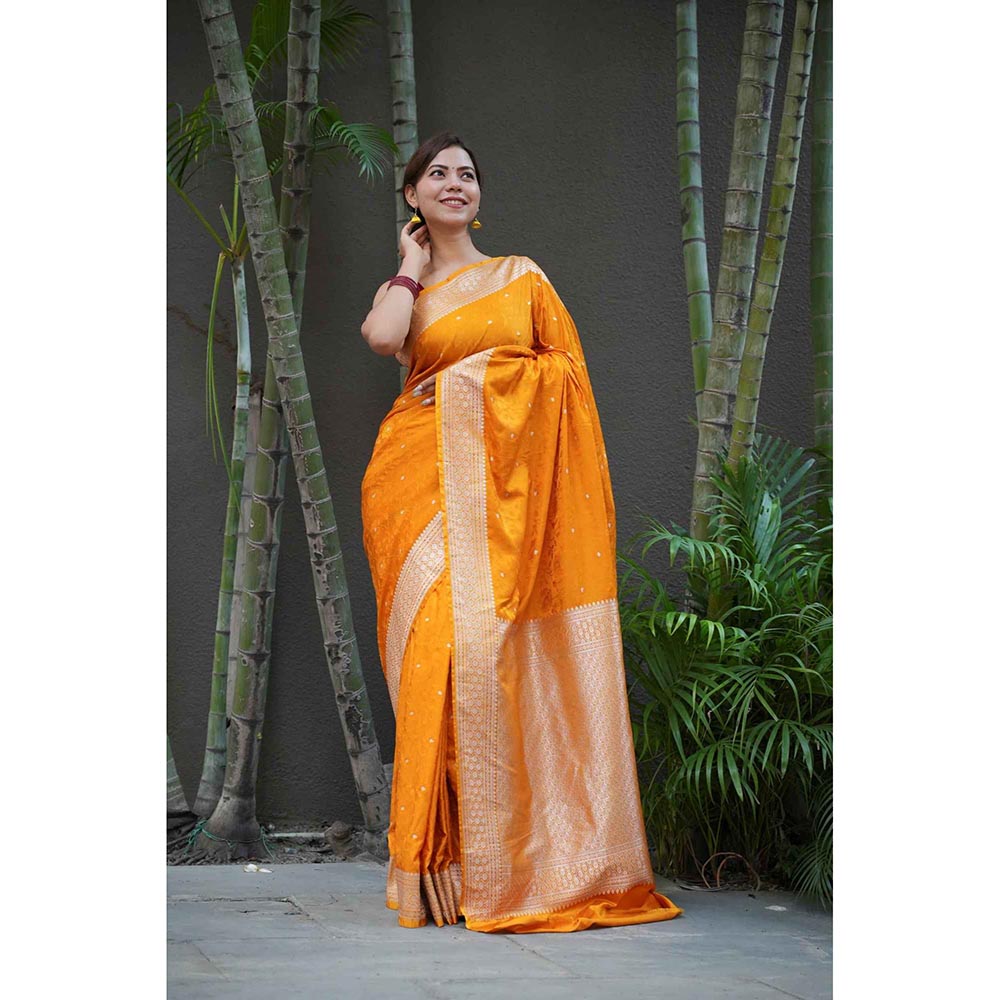 Isadora Life Yellow Woven Pre-Draped Saree with Unstitched Blouse