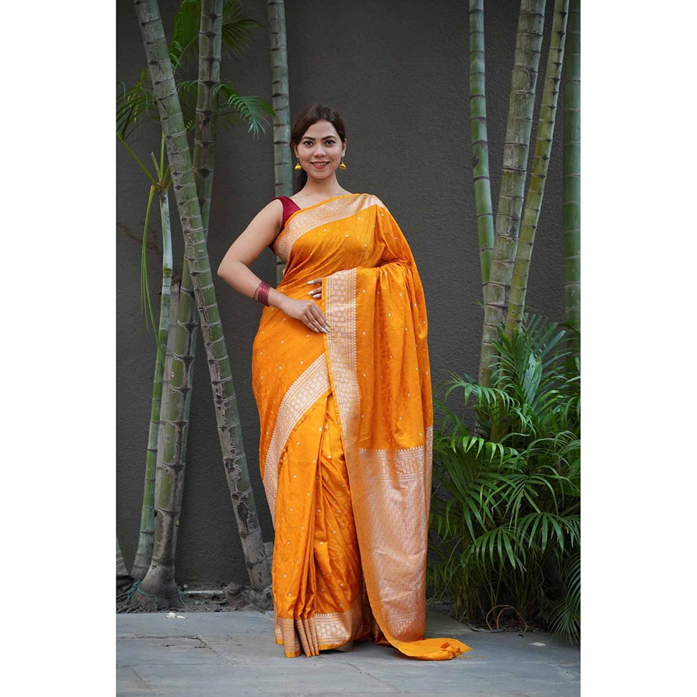 Isadora Life Yellow Woven Pre-Draped Saree with Unstitched Blouse
