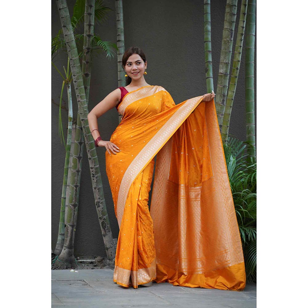 Isadora Life Yellow Woven Pre-Draped Saree with Unstitched Blouse