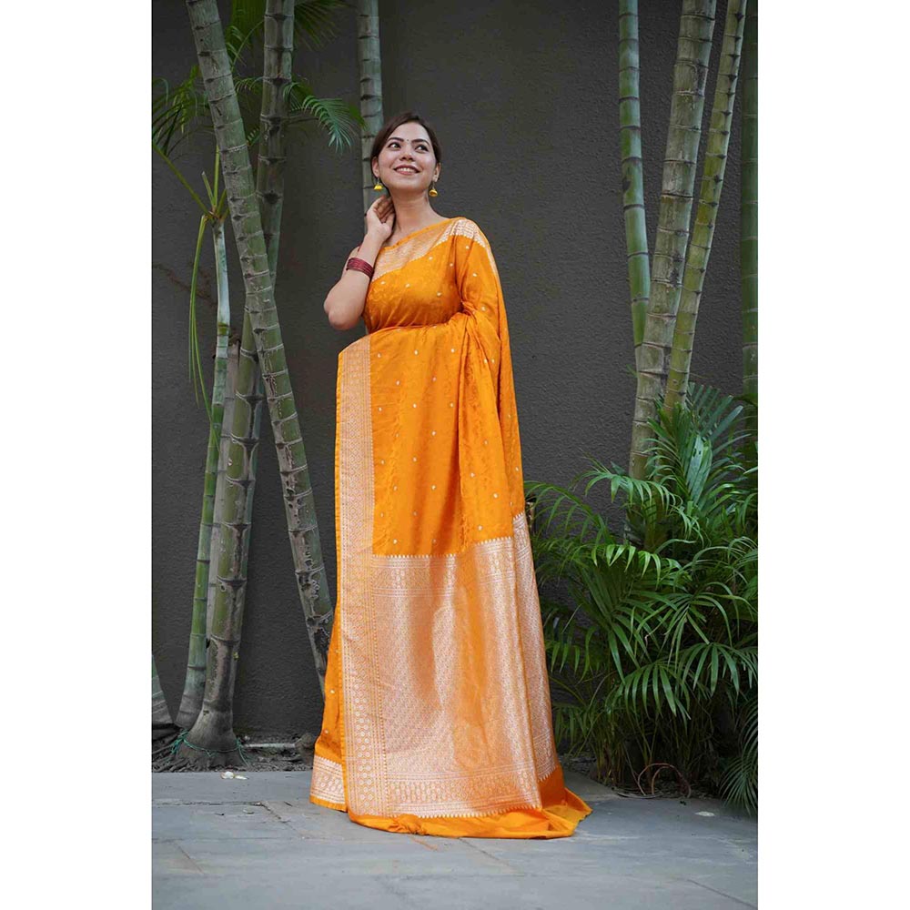 Isadora Life Yellow Woven Pre-Draped Saree with Unstitched Blouse