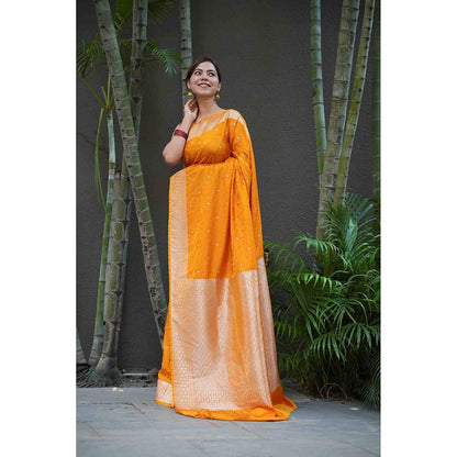 Isadora Life Yellow Woven Pre-Draped Saree with Unstitched Blouse