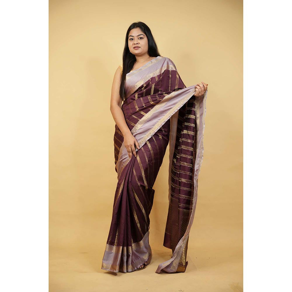 Isadora Life Brown Woven Pre-Draped Saree with Unstitched Blouse