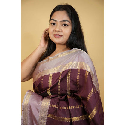 Isadora Life Brown Woven Pre-Draped Saree with Unstitched Blouse