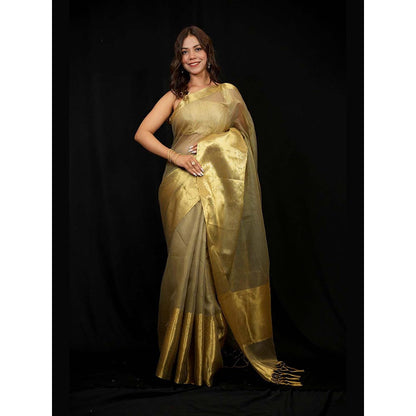 Isadora Life Gold Woven Pre-Draped Saree with Unstitched Blouse