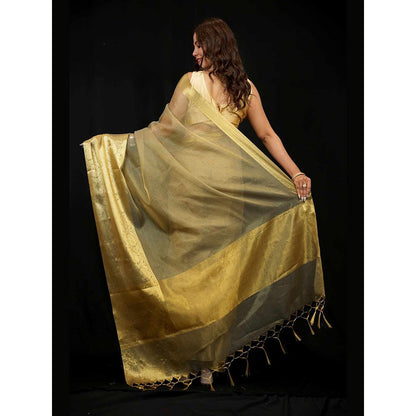 Isadora Life Gold Woven Pre-Draped Saree with Unstitched Blouse