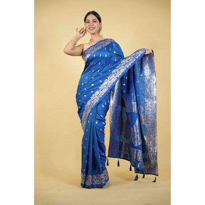 Isadora Life Blue Woven Pre-Draped Saree with Unstitched Blouse