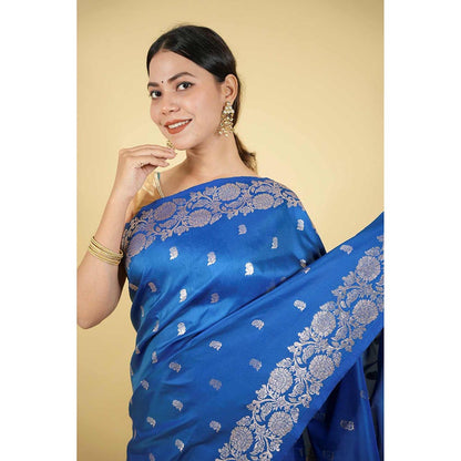 Isadora Life Blue Woven Pre-Draped Saree with Unstitched Blouse