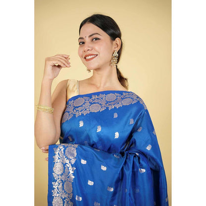 Isadora Life Blue Woven Pre-Draped Saree with Unstitched Blouse