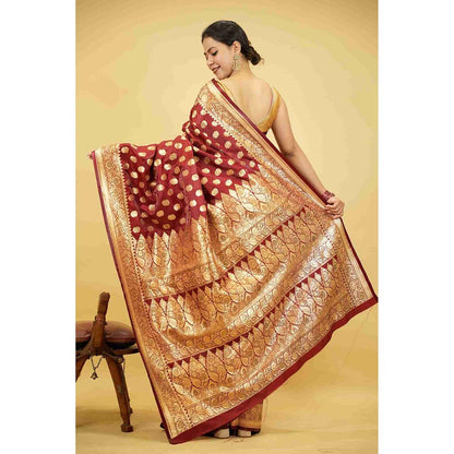 Isadora Life Maroon Floral Pre-Draped Saree with Unstitched Blouse