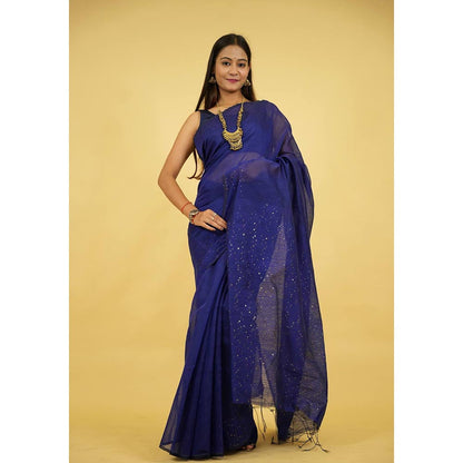 Isadora Life Blue Embellished/Sequined Pre-Draped Saree with Unstitched Blouse