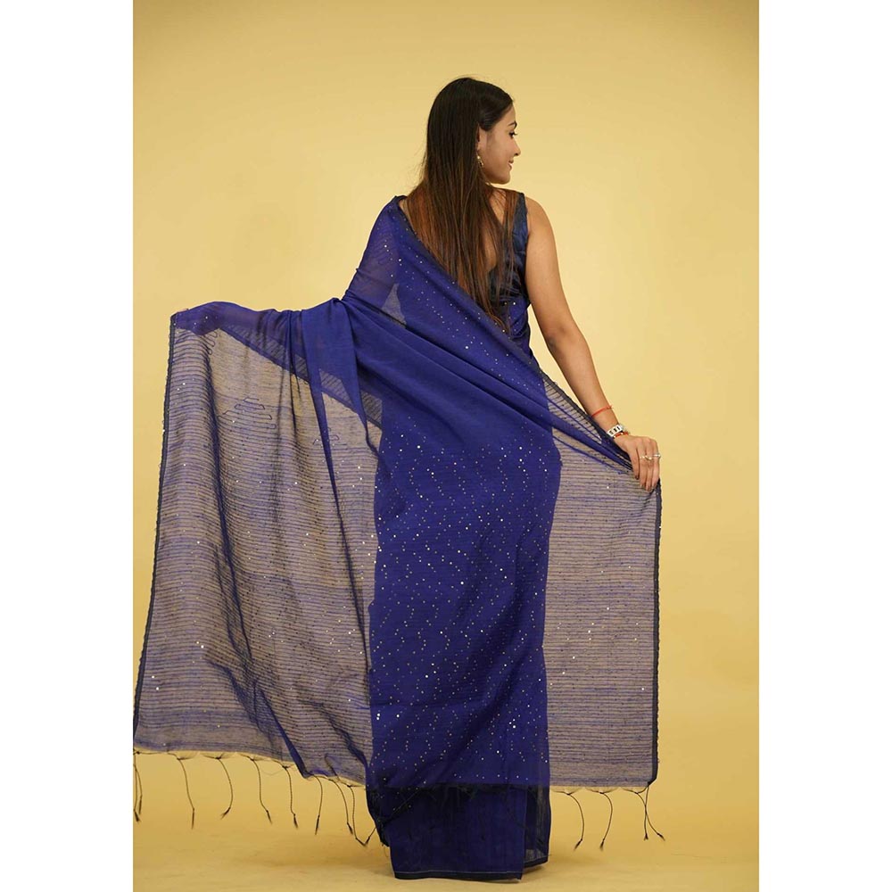 Isadora Life Blue Embellished/Sequined Pre-Draped Saree with Unstitched Blouse