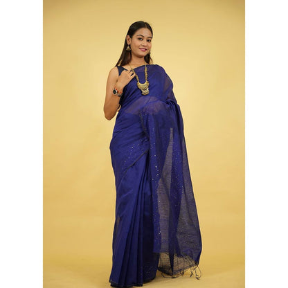 Isadora Life Blue Embellished/Sequined Pre-Draped Saree with Unstitched Blouse