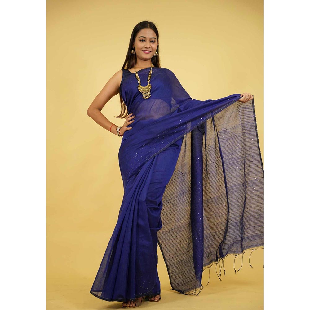 Isadora Life Blue Embellished/Sequined Pre-Draped Saree with Unstitched Blouse