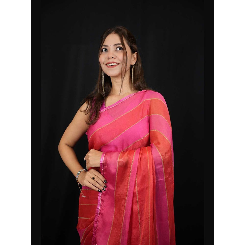 Isadora Life Multi-Color Stripes Pre-Draped Saree with Unstitched Blouse