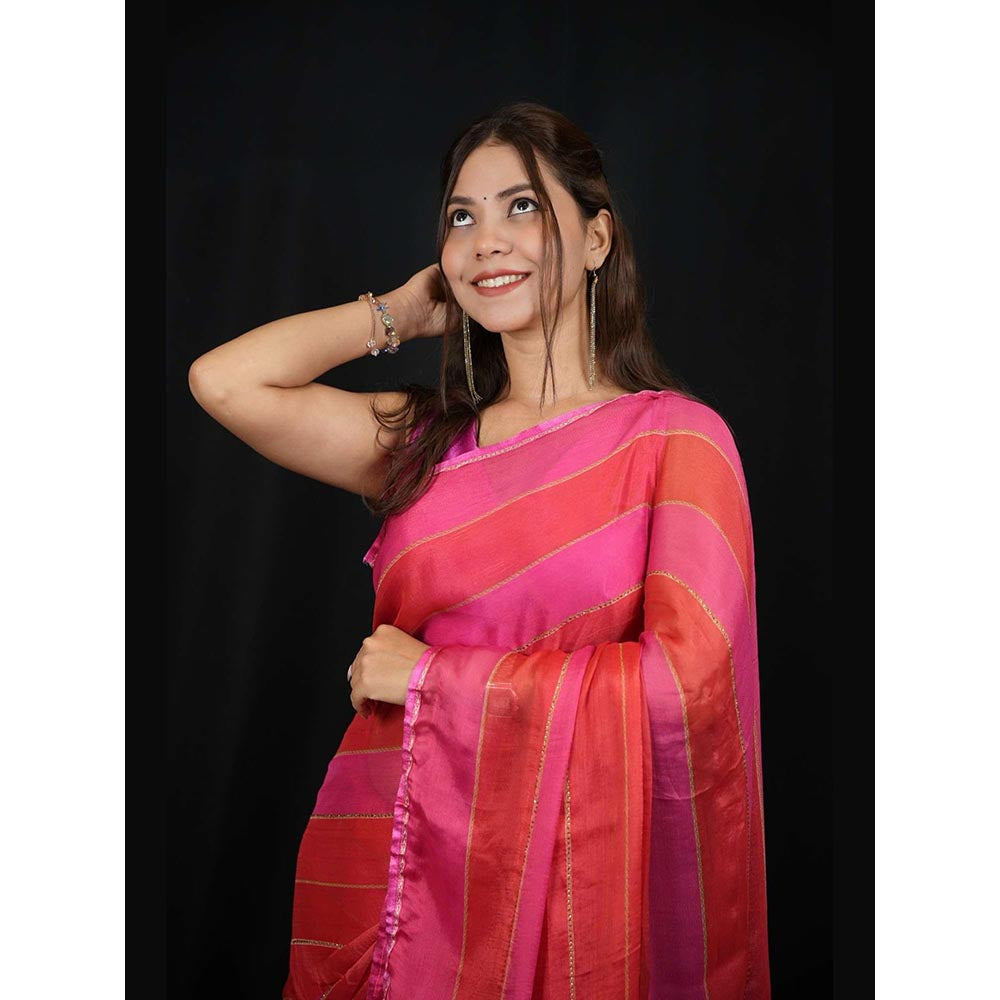 Isadora Life Multi-Color Stripes Pre-Draped Saree with Unstitched Blouse