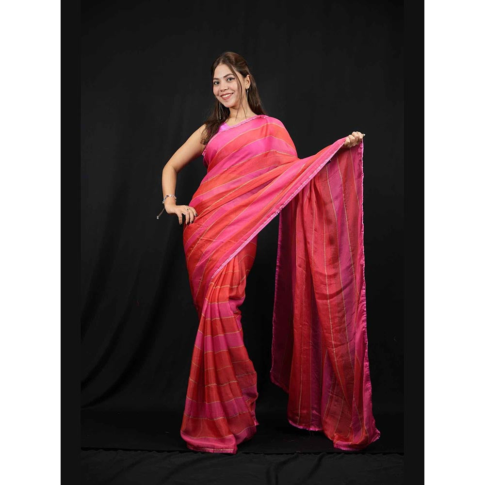 Isadora Life Multi-Color Stripes Pre-Draped Saree with Unstitched Blouse