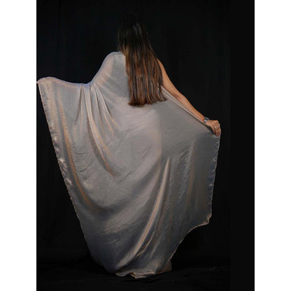 Isadora Life Grey Solid Pre-Draped Saree with Unstitched Blouse