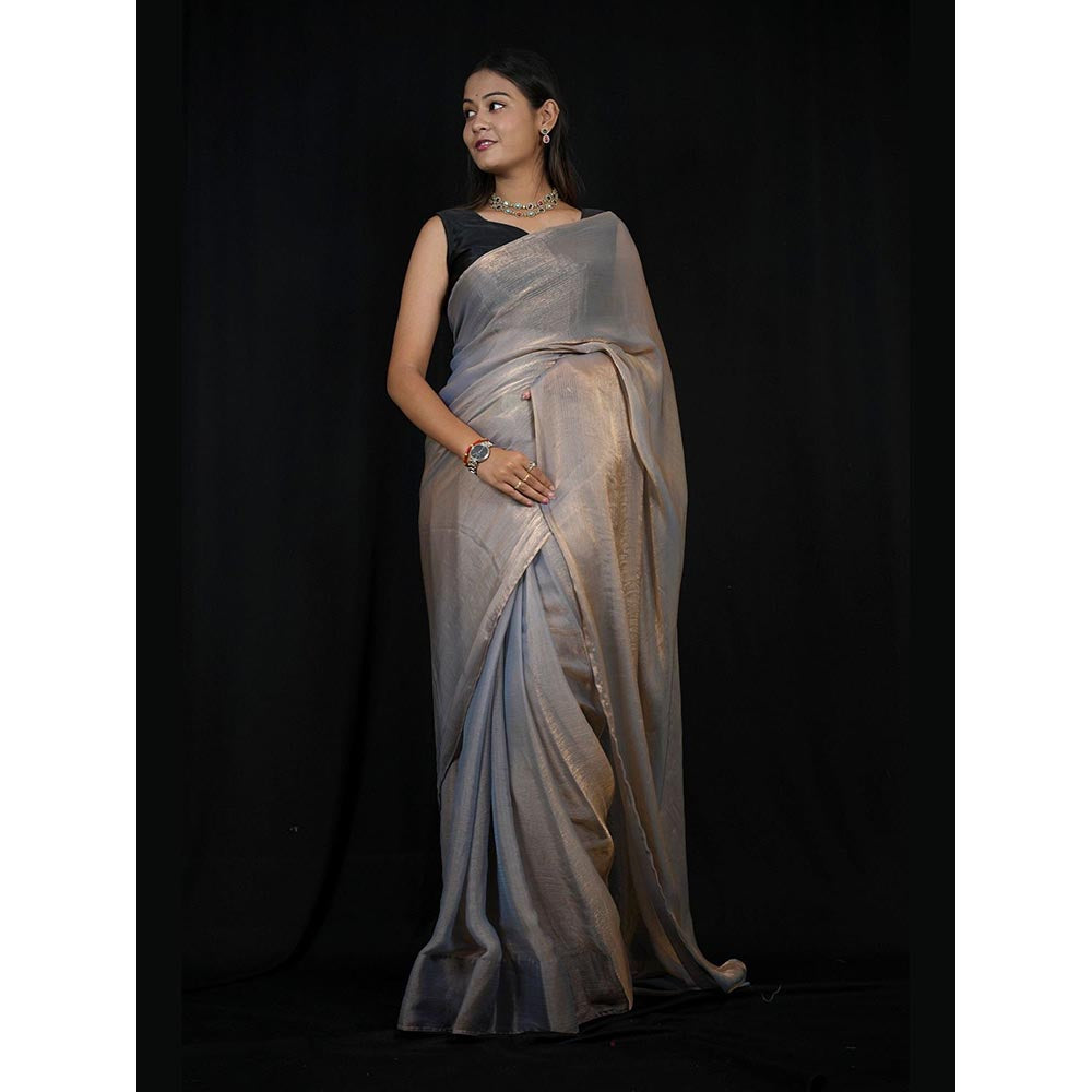 Isadora Life Grey Solid Pre-Draped Saree with Unstitched Blouse