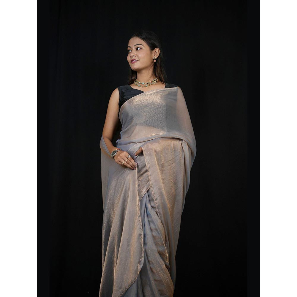 Isadora Life Grey Solid Pre-Draped Saree with Unstitched Blouse