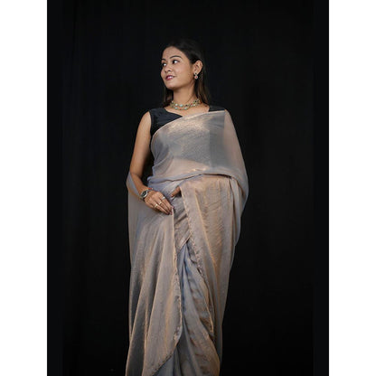 Isadora Life Grey Solid Pre-Draped Saree with Unstitched Blouse