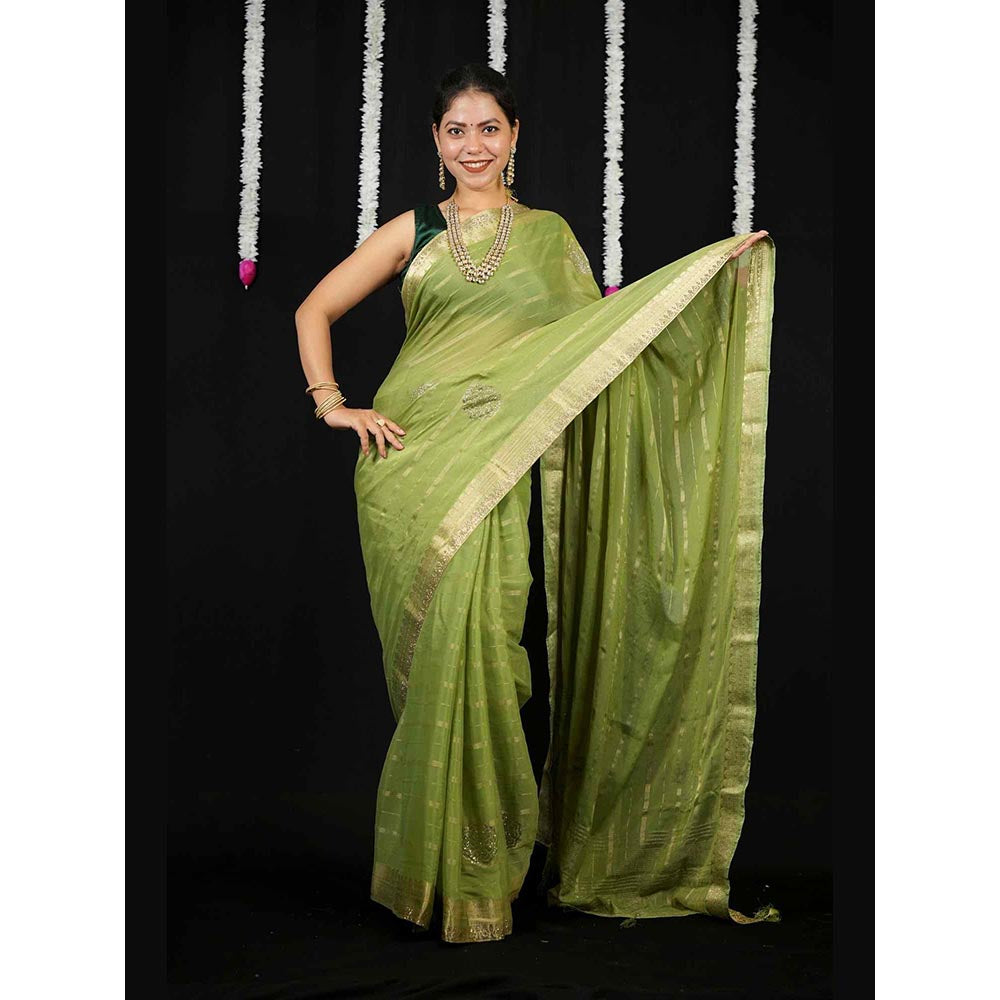 Isadora Life Black Floral Pre-Draped Saree with Unstitched Blouse