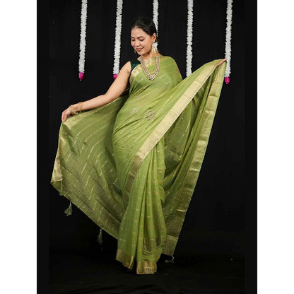 Isadora Life Black Floral Pre-Draped Saree with Unstitched Blouse