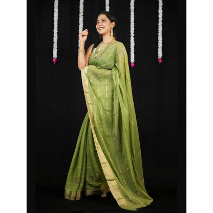 Isadora Life Black Floral Pre-Draped Saree with Unstitched Blouse