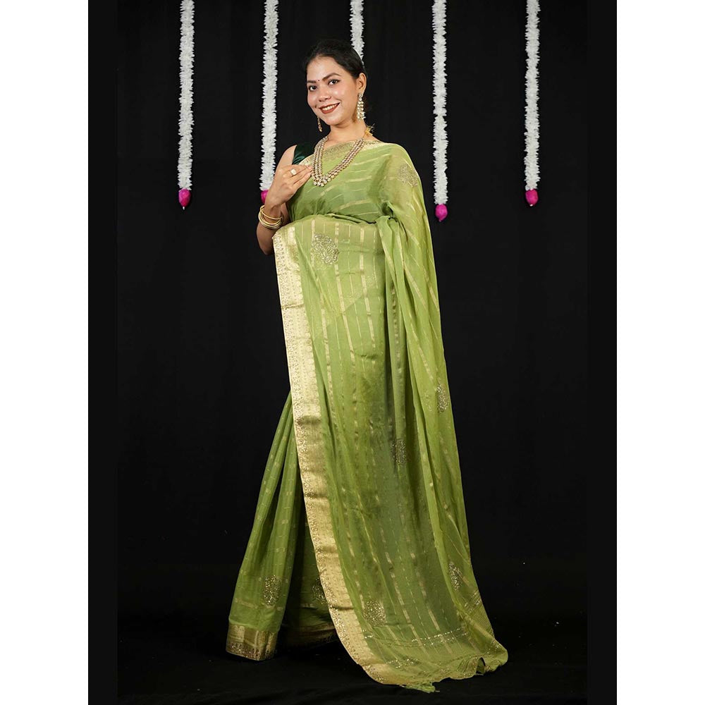 Isadora Life Black Floral Pre-Draped Saree with Unstitched Blouse