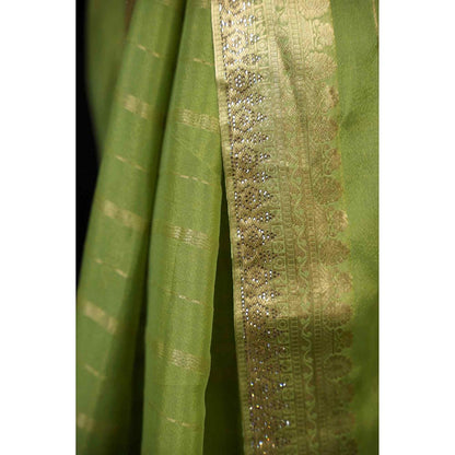 Isadora Life Black Floral Pre-Draped Saree with Unstitched Blouse