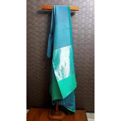 Isadora Life Teal Colorblock Pre-Draped Saree with Unstitched Blouse