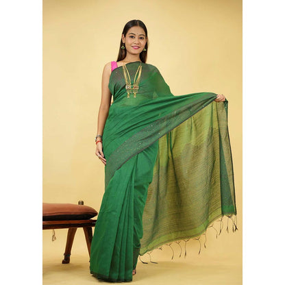 Isadora Life Green Floral Pre-Draped Saree with Unstitched Blouse