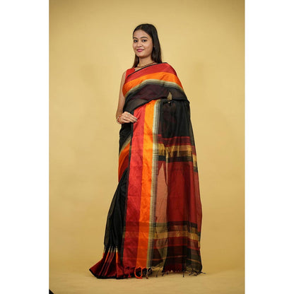 Isadora Life Black Stripes Pre-Draped Saree with Unstitched Blouse