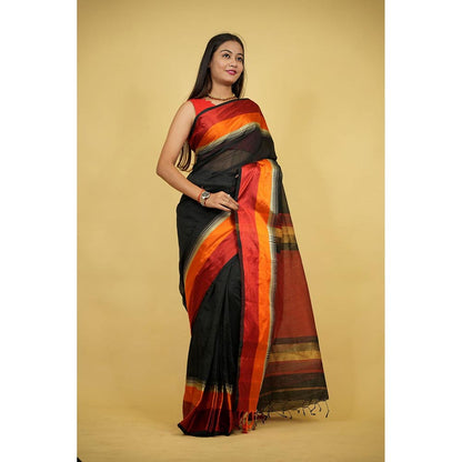 Isadora Life Black Stripes Pre-Draped Saree with Unstitched Blouse